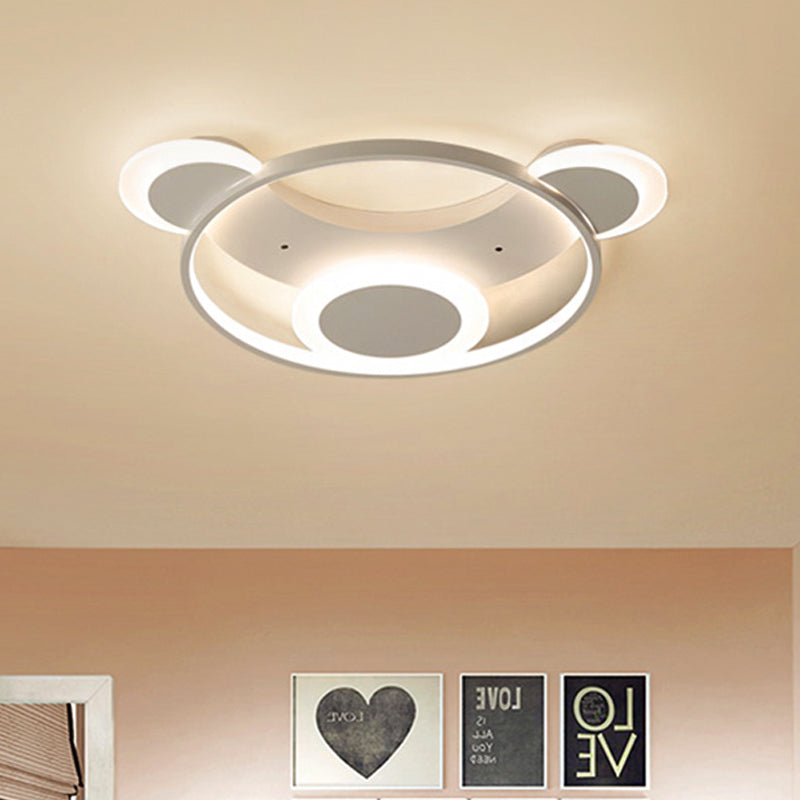 Bear Face Kindergarten Ceiling Mount Light Acrylic Animal Ceiling Lamp in White