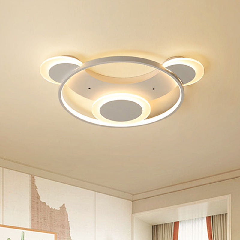 Bear Face Kindergarten Ceiling Mount Light Acrylic Animal Ceiling Lamp in White