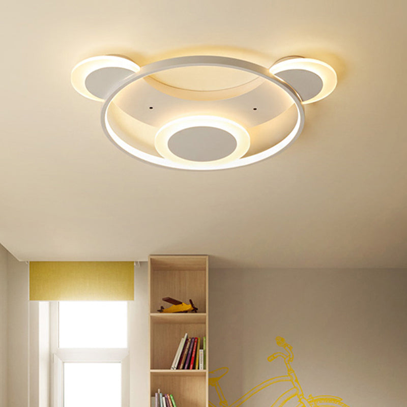 Bear Face Kindergarten Ceiling Mount Light Acrylic Animal Ceiling Lamp in White