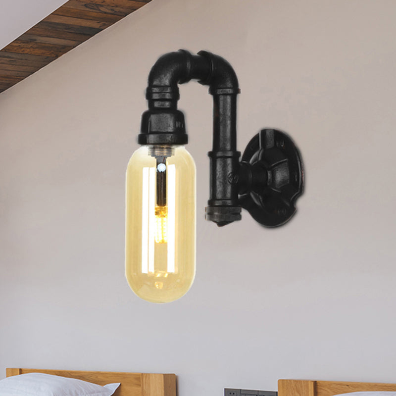 Kapselbernglas -Leuchten Beleuchtung Industrie 1 Glühenlampe Innenwandlampe in Schwarz mit Rohrdesign