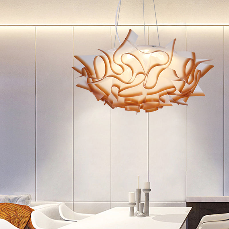 Acrylic Dome Pendant Light Modern 1 Light White/Brown Ceiling Pendant with Flower Design