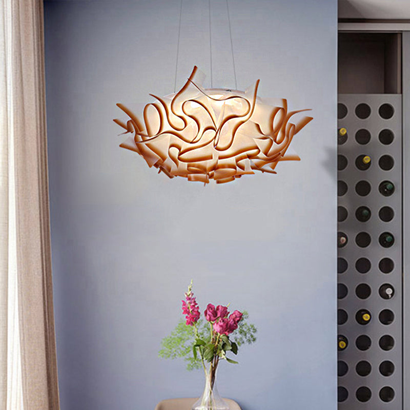 Acrylic Dome Pendant Light Modern 1 Light White/Brown Ceiling Pendant with Flower Design