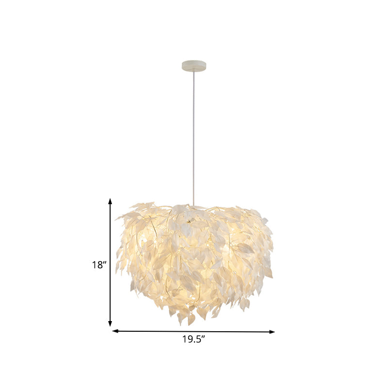 White Leaf Pendant Lamp Modern Fabric 1 Light Bedroom Hanging Light Fixture, 19.5"/23.5"/27.5" Wide
