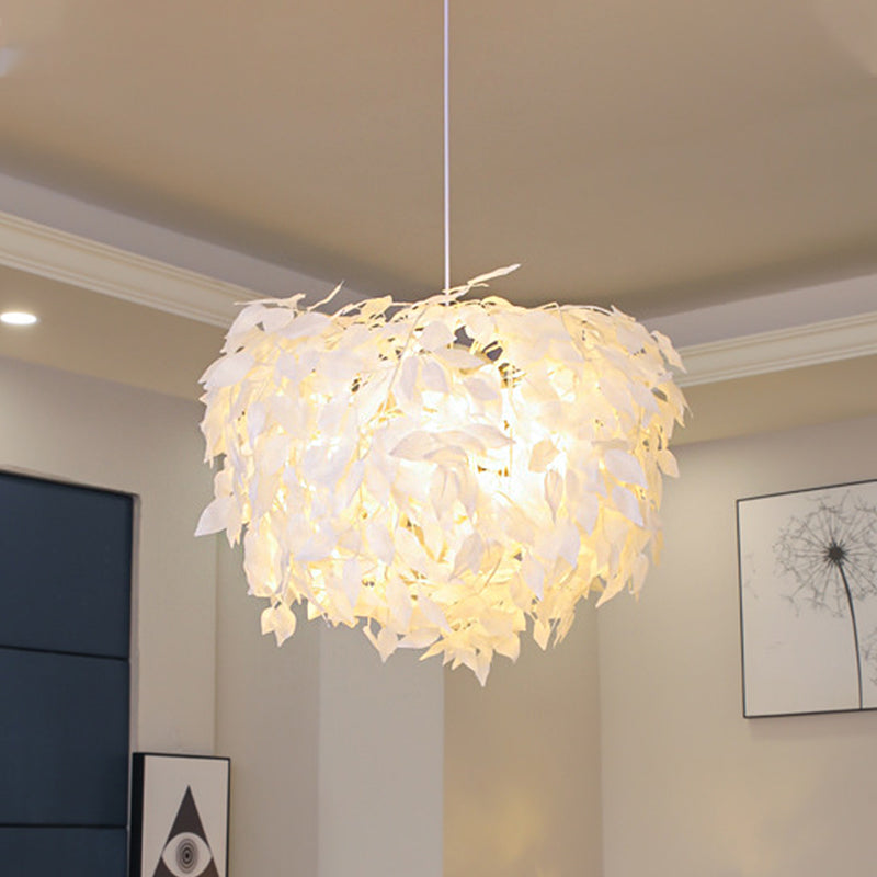 White Leaf Pendant Lamp Modern Fabric 1 Light Bedroom Hanging Light Fixture, 19.5"/23.5"/27.5" Wide