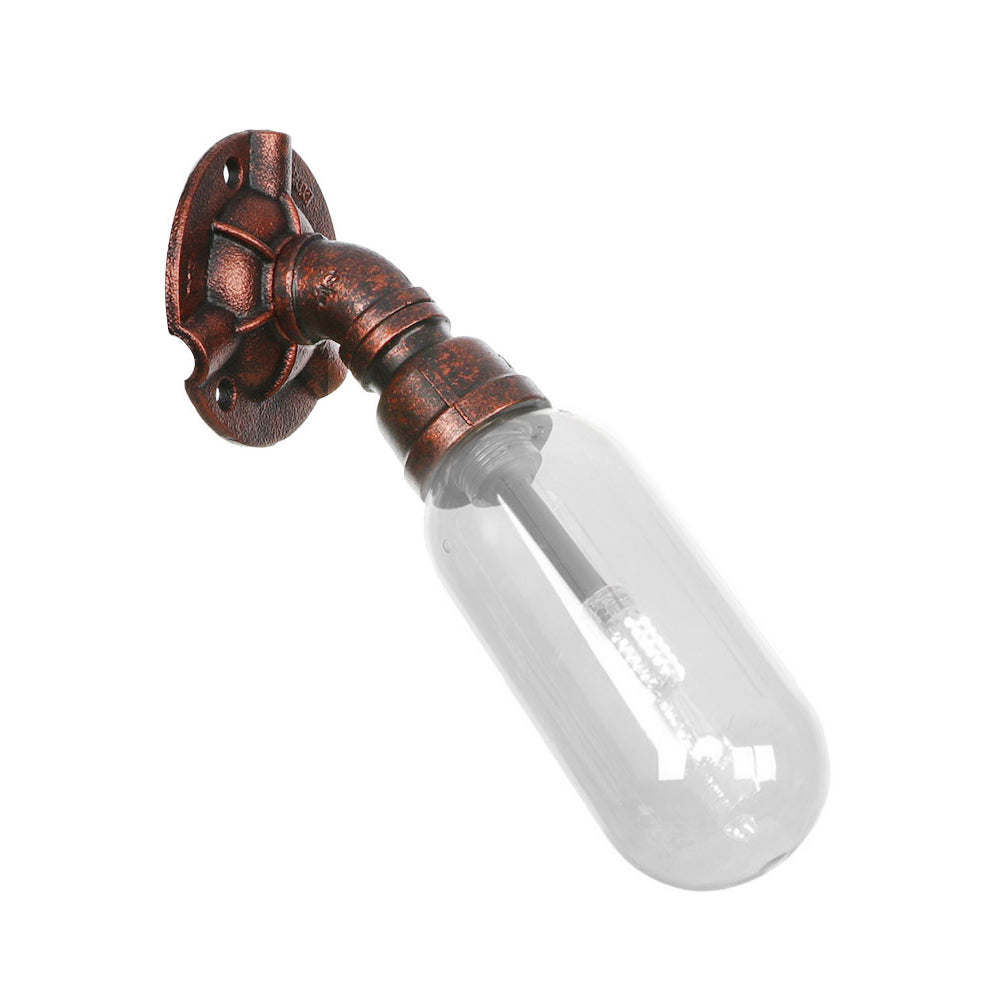 1 Bulb Wall Light Capsule Clear Glass Loft Dining Room Sconce Lighting Fixture in Weathered Copper with Pipe Design