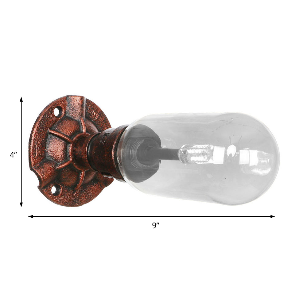 Clear Glass Weathered Copper Sconce Lighting Capsule 1 Light Industrial Wall Mounted Pipe Light