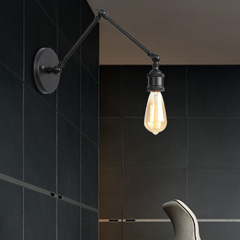 Éclairage d'applications industrielles à bulbe ouvert avec le bras swing 1 lampe murale métallique légère en laiton / noir pour le salon