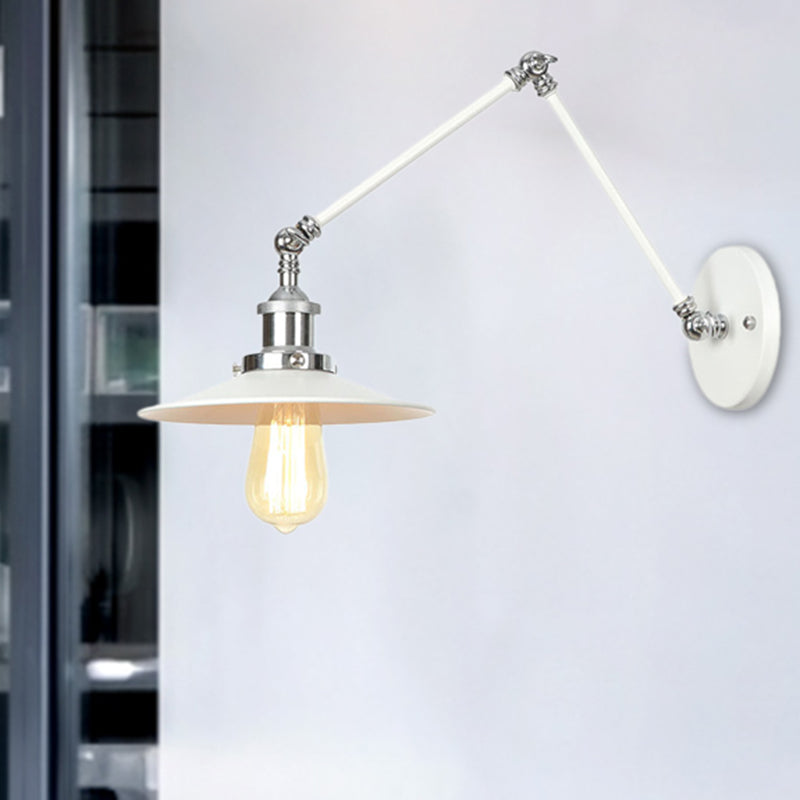 1 Light Wall Lamp Lighting Industrial Cone/Saucer/Wavy Metal Sconce Light Fixture in White with Adjustable Arm