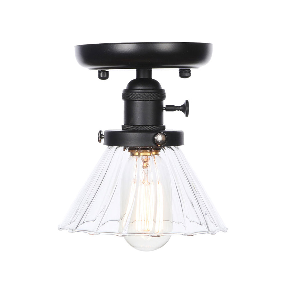 1 Bulb Semi Flush Mount Clear/Amber Glass Industrial Cone/Rhombus/Bell Ceiling Light for Kitchen