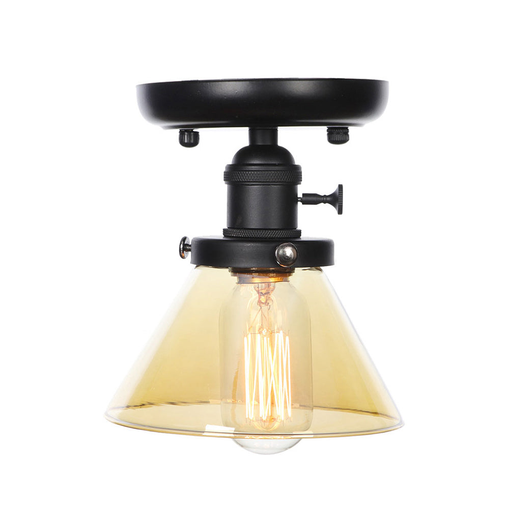 1 Bulb Semi Flush Mount Clear/Amber Glass Industrial Cone/Rhombus/Bell Ceiling Light for Kitchen