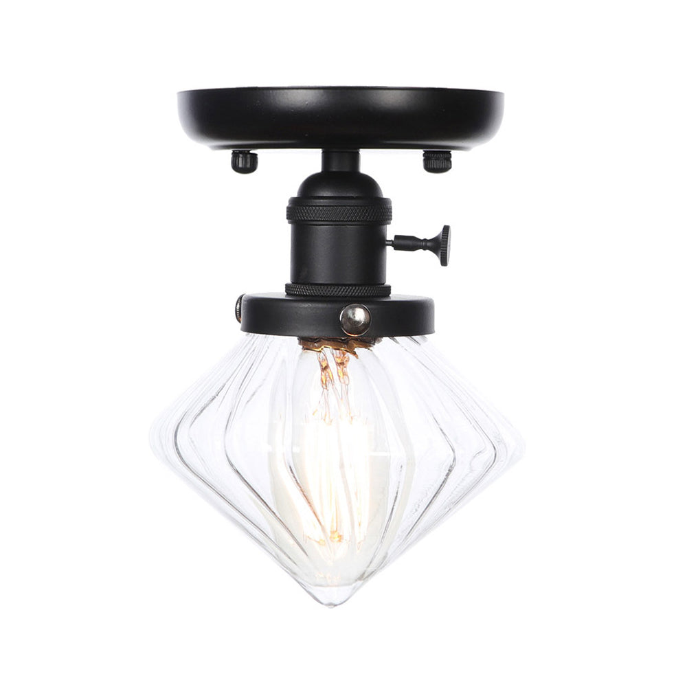 1 Bulb Semi Flush Mount Clear/Amber Glass Industrial Cone/Rhombus/Bell Ceiling Light for Kitchen