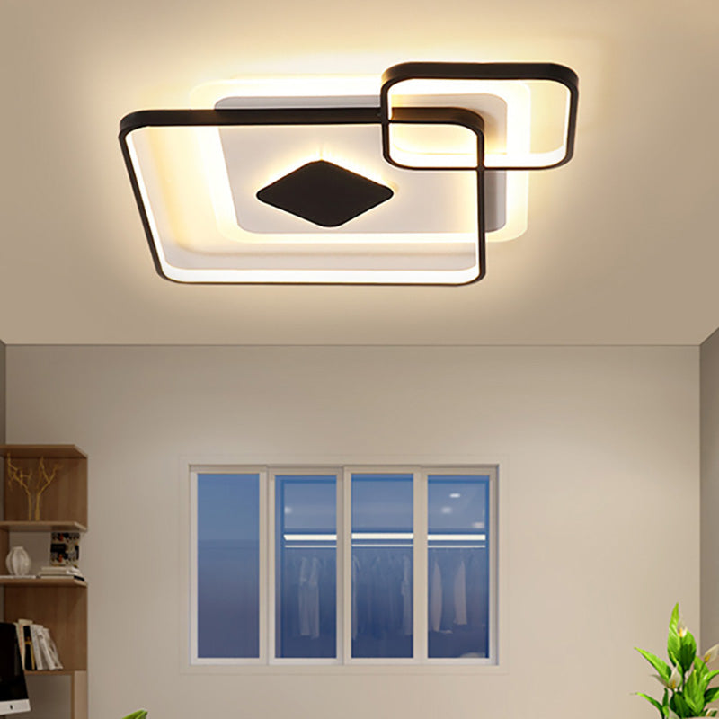 Geometric Flush Ceiling Light Simple Metal LED Black Ceiling Flush Mount Light in White/Warm Light, 16.5"/19.5"/23.5" Wide