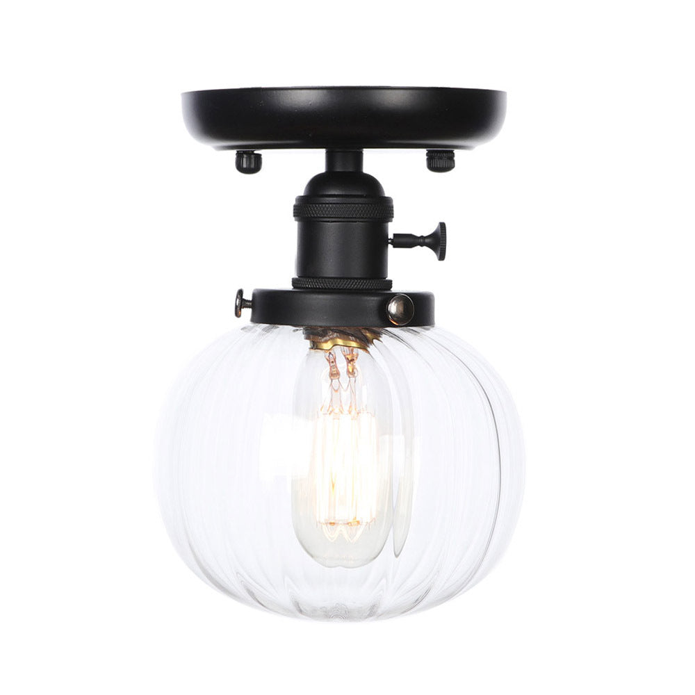 Black 1 Light Ceiling Mount Clear/Amber Glass Industrial Round/Globe Semi Flush Light for Kitchen