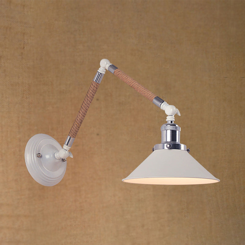 1 hoofd wijd uitlopende wandverlichting met zwaaitarm Vintage -stijl Wit metalen SCONCE LIMMUTE, 7 "/8" DIA DIA