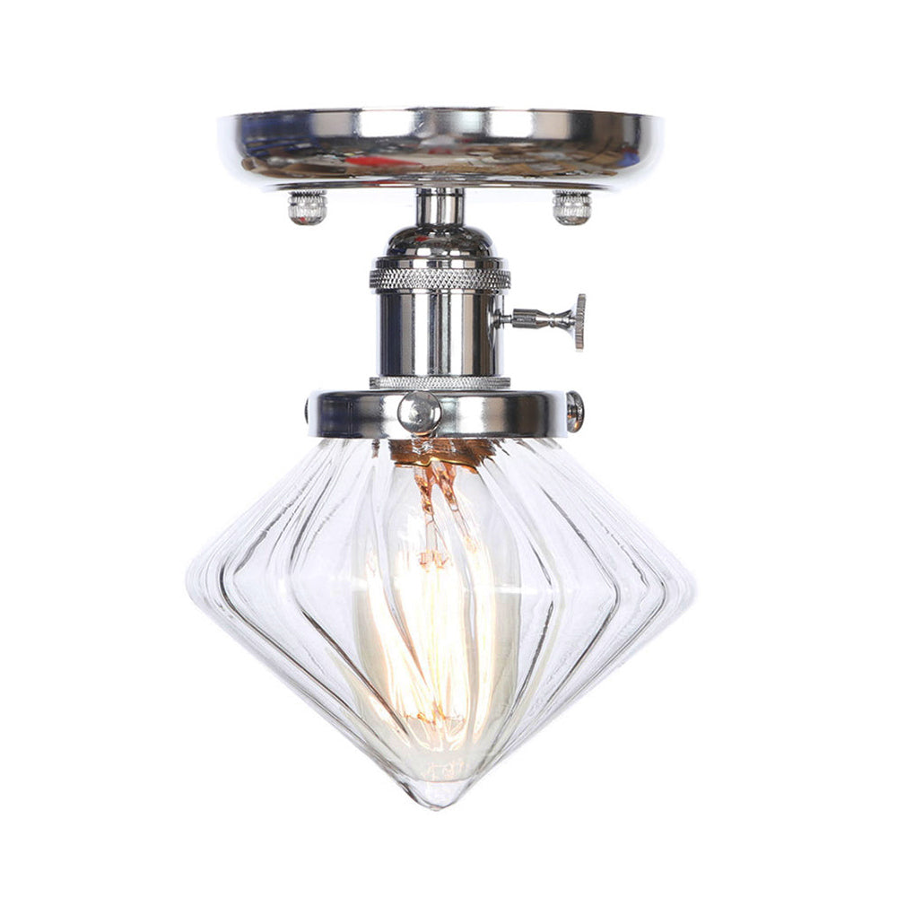 1 Bulb Semi Flush Mount Cone/Bell/Rhombus Industrial Clear/Amber Glass Ceiling Light in Chrome