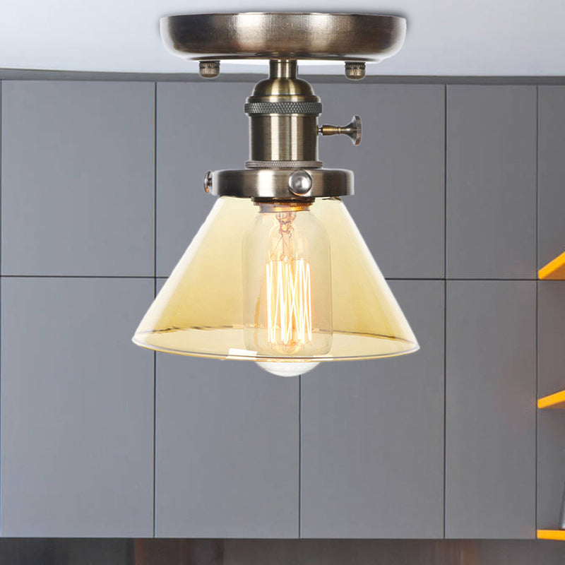 1 Lichte plafondverlichting Industriële kegel/bel/rhombus Clear/Amber Glass Semi Flush Mount Light in brons