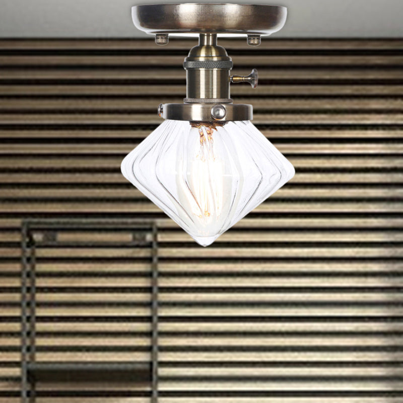 1 Lichte plafondverlichting Industriële kegel/bel/rhombus Clear/Amber Glass Semi Flush Mount Light in brons