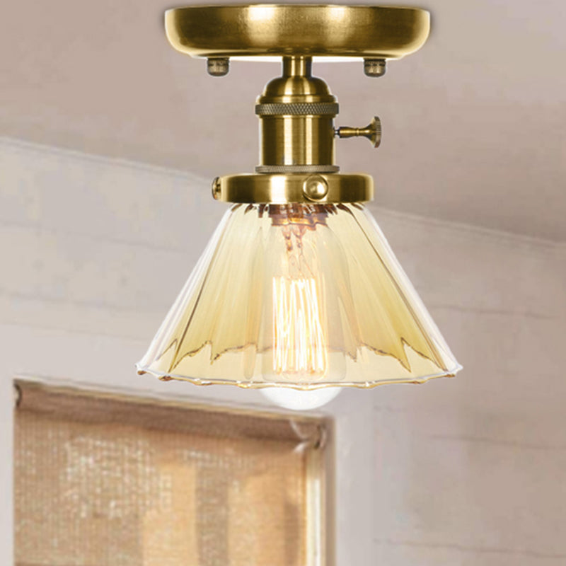 1 éclairage de plafond en verre clair léger / ambre