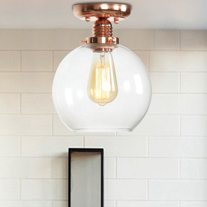 Cuivre 1 Light Ceiling Lighting Industrial Clear Glass Globe / Pear / Bowl Shade Semi Flush Light