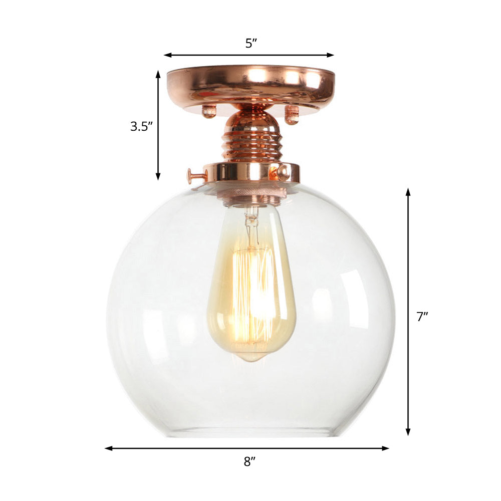 Cuivre 1 Light Ceiling Lighting Industrial Clear Glass Globe / Pear / Bowl Shade Semi Flush Light