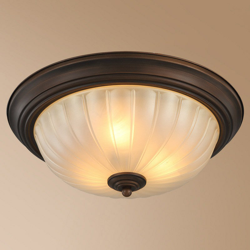 3 Bulbs Flush Mount Traditional Dome Shaped Frosted Ribbed Glass Flushmount Ceiling Light for Bedroom
