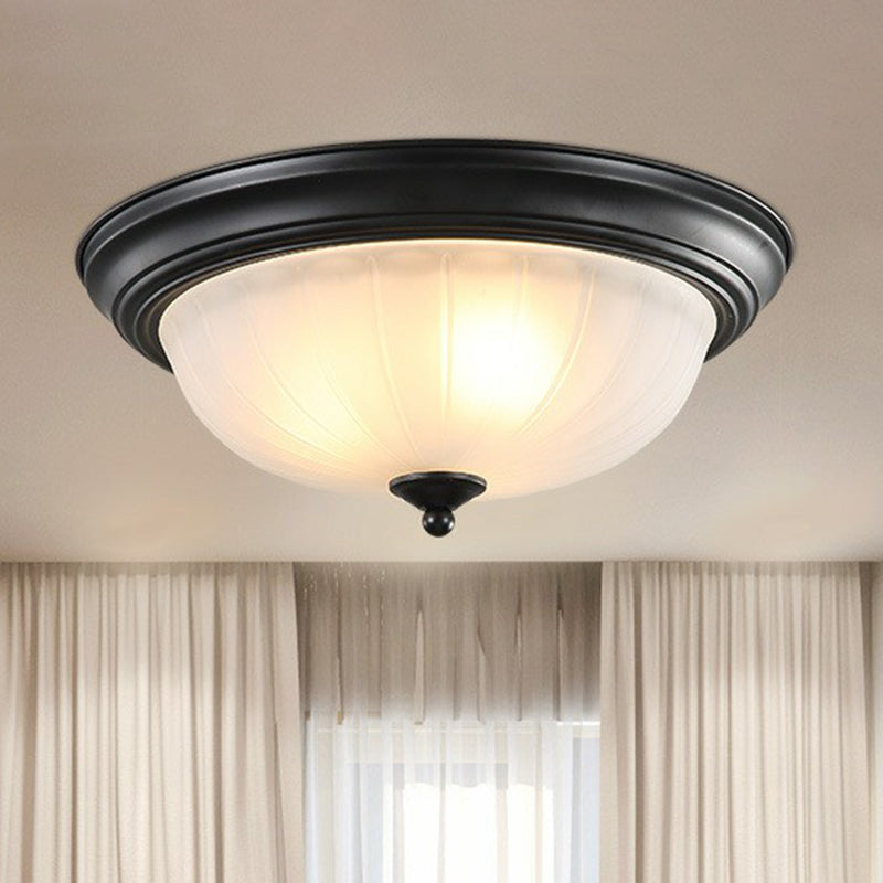 3 Bulbs Flush Mount Traditional Dome Shaped Frosted Ribbed Glass Flushmount Ceiling Light for Bedroom