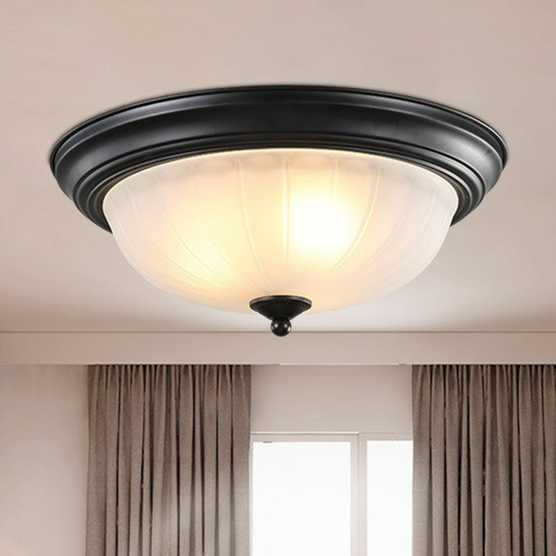 3 Bulbs Flush Mount Traditional Dome Shaped Frosted Ribbed Glass Flushmount Ceiling Light for Bedroom