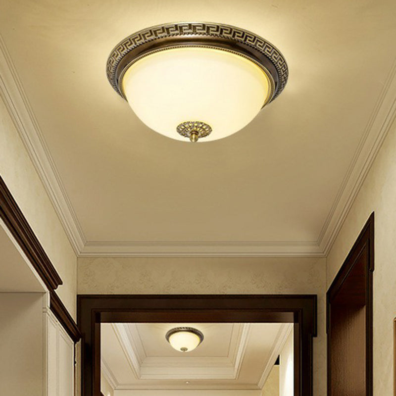 Bowl Shade Living Room LED Flush Light Rustic Cream Glass Brown Flush Ceiling Light Fixture