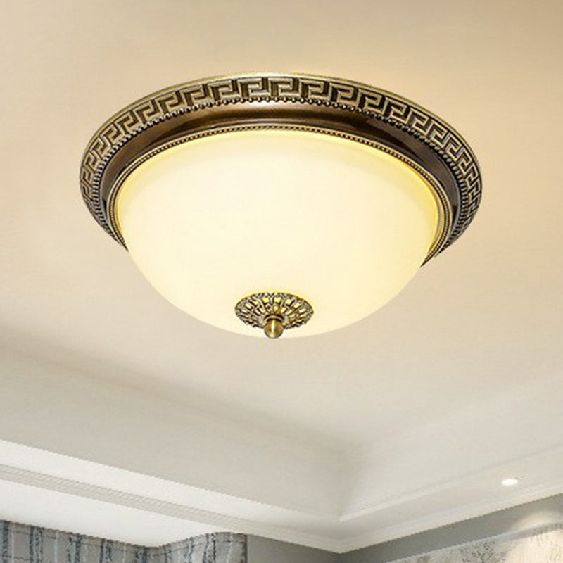 Bowl Shade Living Room LED Flush Light Rustic Cream Glass Brown Flush Ceiling Light Fixture