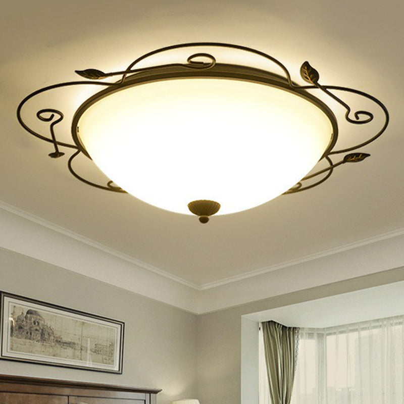 Plafonnier LED en forme de fleur en fer, éclairage classique pour chambre à coucher, avec bol, abat-jour en verre opale marron
