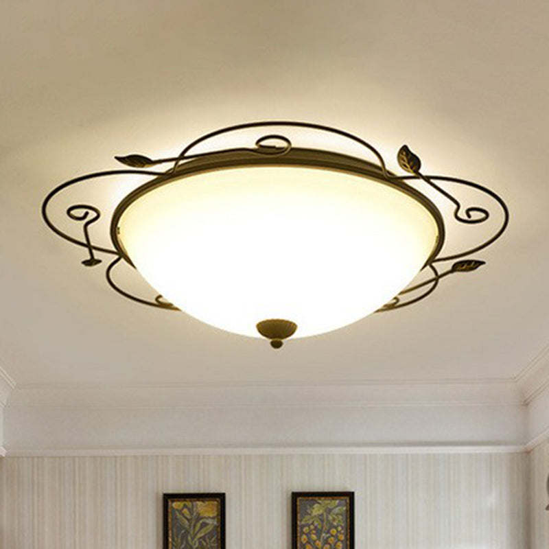 Plafonnier LED en forme de fleur en fer, éclairage classique pour chambre à coucher, avec bol, abat-jour en verre opale marron