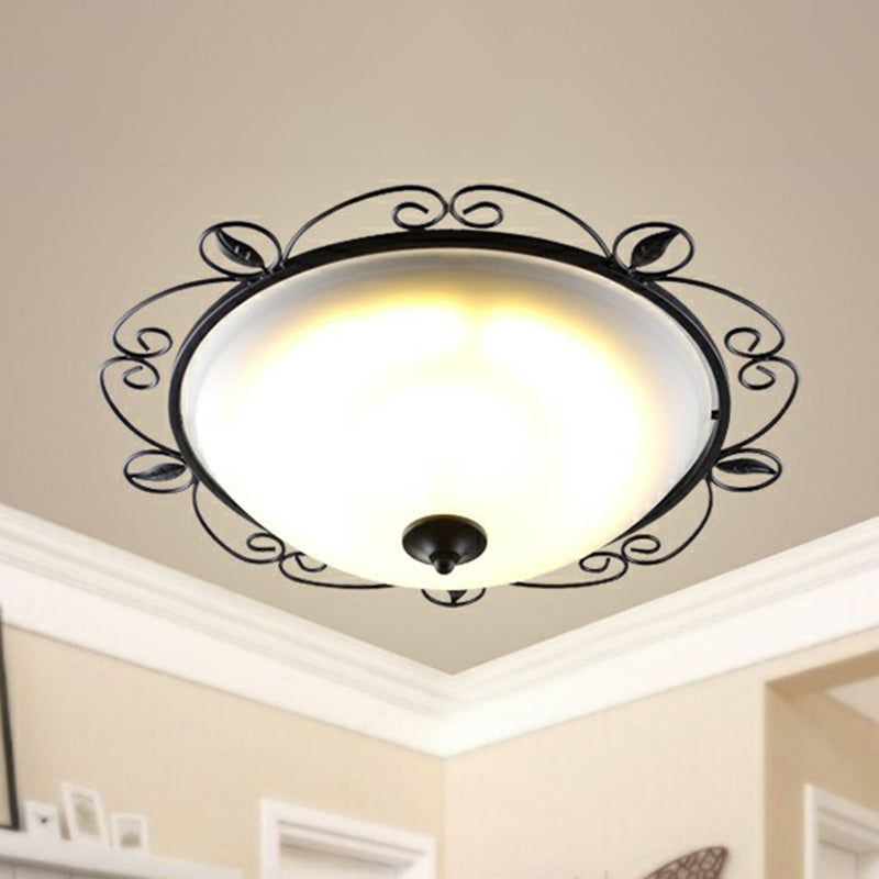 Black Dome Flush Mount Traditional Opal Glass 3 Heads Living Room Flushmount Ceiling Light with Swirled Decor