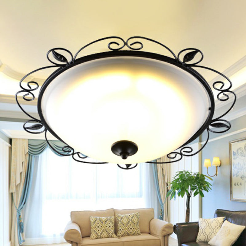 Black Dome Flush Mount Traditional Opal Glass 3 Heads Living Room Flushmount Ceiling Light with Swirled Decor