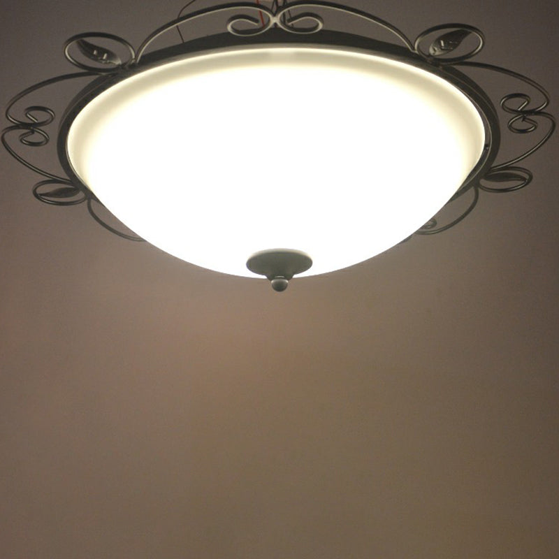 Black Dome Flush Mount Traditional Opal Glass 3 Heads Living Room Flushmount Ceiling Light with Swirled Decor