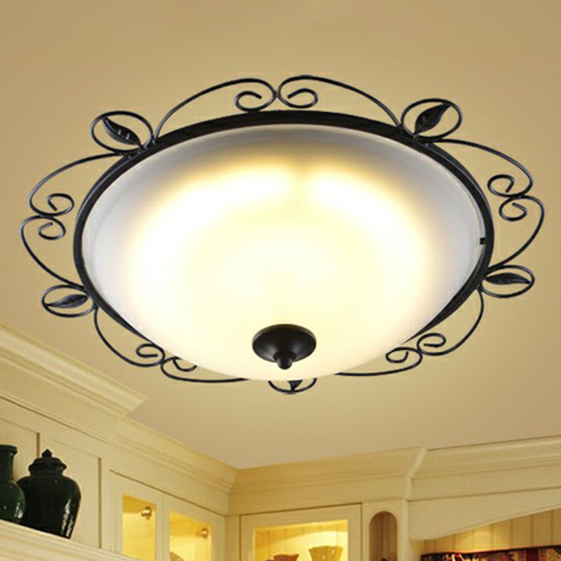 Black Dome Flush Mount Traditional Opal Glass 3 Heads Living Room Flushmount Ceiling Light with Swirled Decor