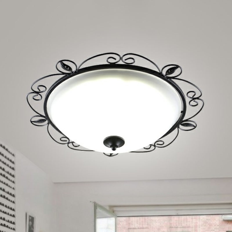 Black Dome Flush Mount Traditional Opal Glass 3 Heads Living Room Flushmount Ceiling Light with Swirled Decor