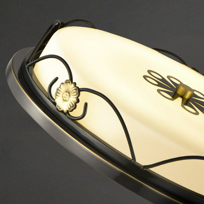 Cream Glass Round LED Flush Mount Lighting Retro Bedroom Flush Mount Ceiling Light in Black