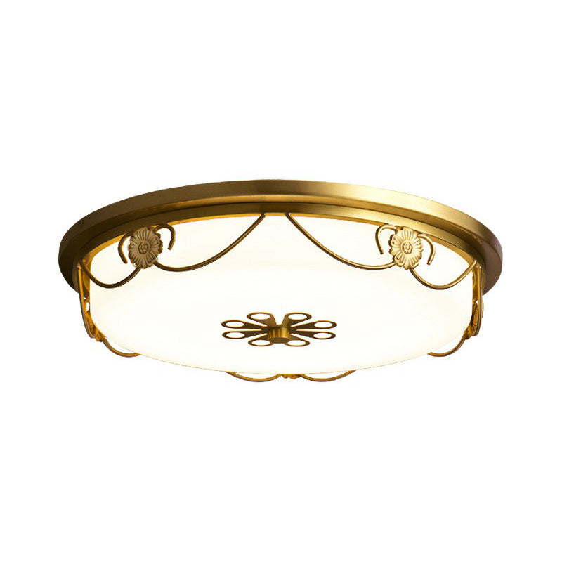 Rustico tamburo a forma di LED Flush Light Opal Glass Flush Plafoniera con fiore decorativo