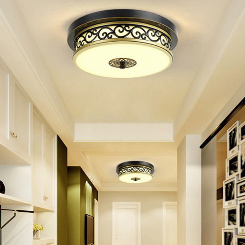 Frost Glas Drum Geformte LED Bündig Deckenleuchte Light Vintage Wohnzimmer Flush Montage Beleuchtung Armatur