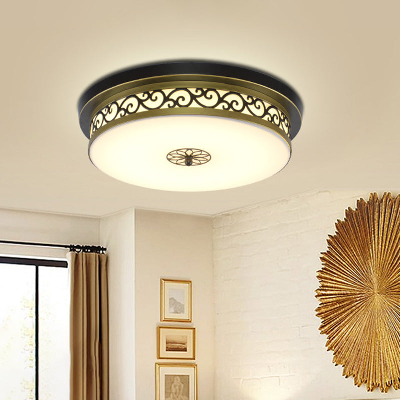 Brown-Black Shaded Flush Mount Lighting Retro Acrylic Single Bedroom Flush Mount Ceiling Light
