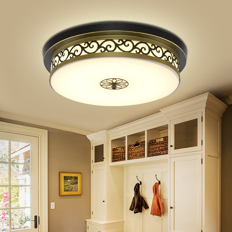 Brown-Black Shaded Flush Mount Lighting Retro Acrylic Single Bedroom Flush Mount Ceiling Light