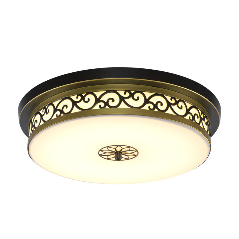 Brown-Black Shaded Flush Mount Lighting Retro Acrylic Single Bedroom Flush Mount Ceiling Light