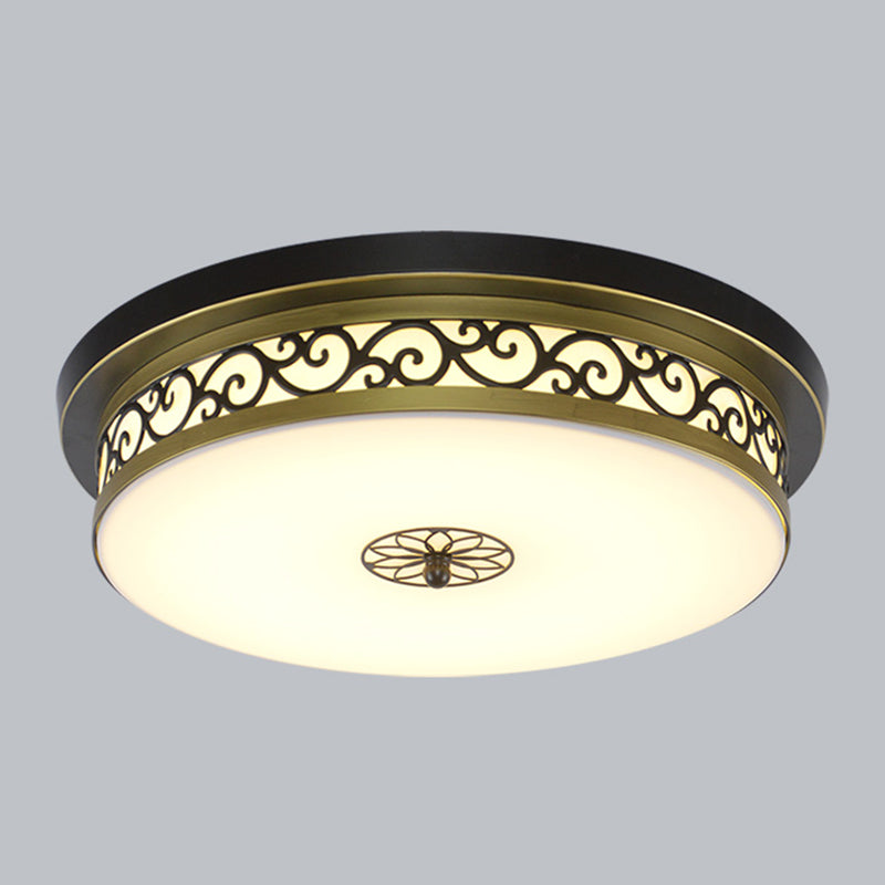 Brown-Black Shaded Flush Mount Lighting Retro Acrylic Single Bedroom Flush Mount Ceiling Light