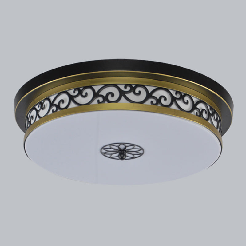 Brown-Black Shaded Flush Mount Lighting Retro Acrylic Single Bedroom Flush Mount Ceiling Light