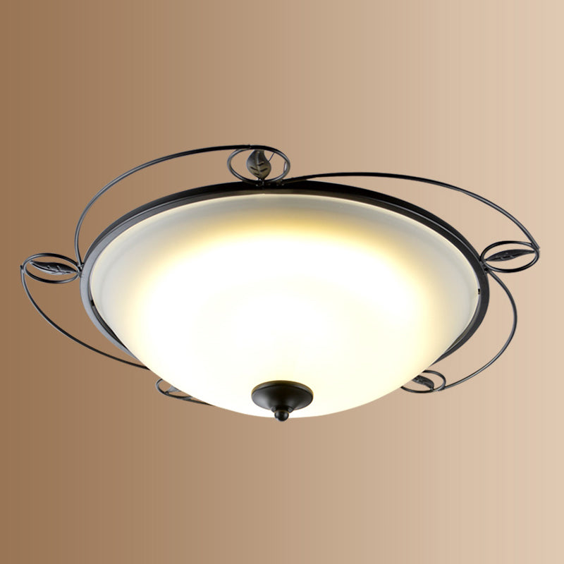 Brown-Black Shaded Flush Mount Lighting Retro Acrylic Single Bedroom Flush Mount Ceiling Light