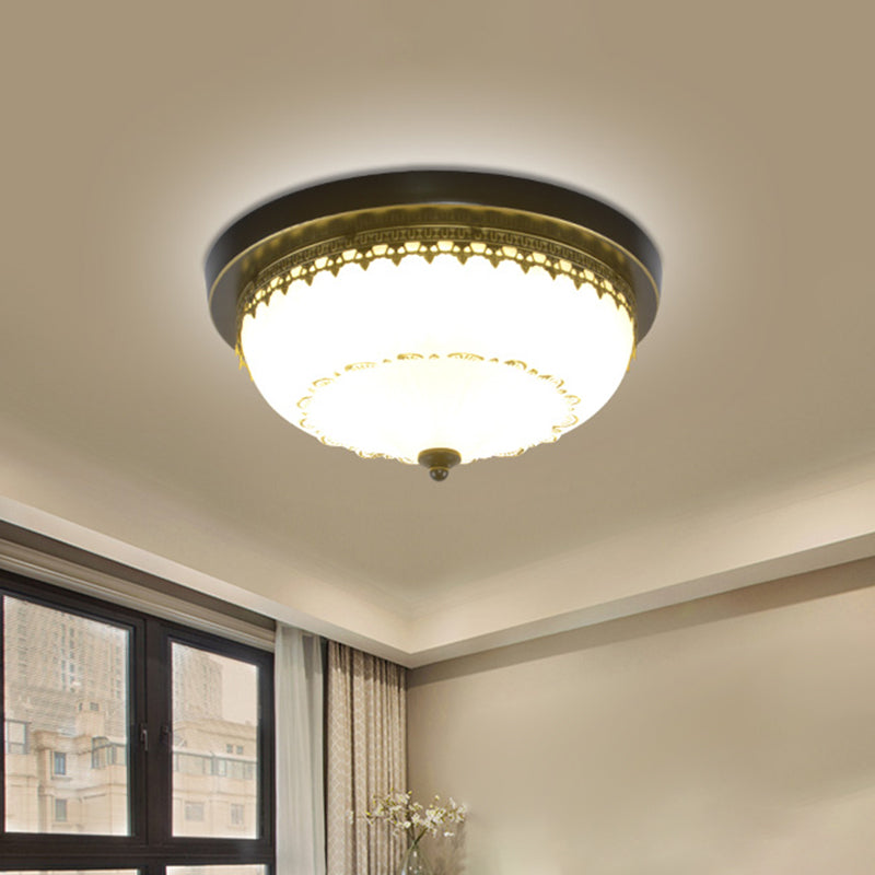 Brown-Black Shaded Flush Mount Lighting Retro Acrylic Single Bedroom Flush Mount Ceiling Light