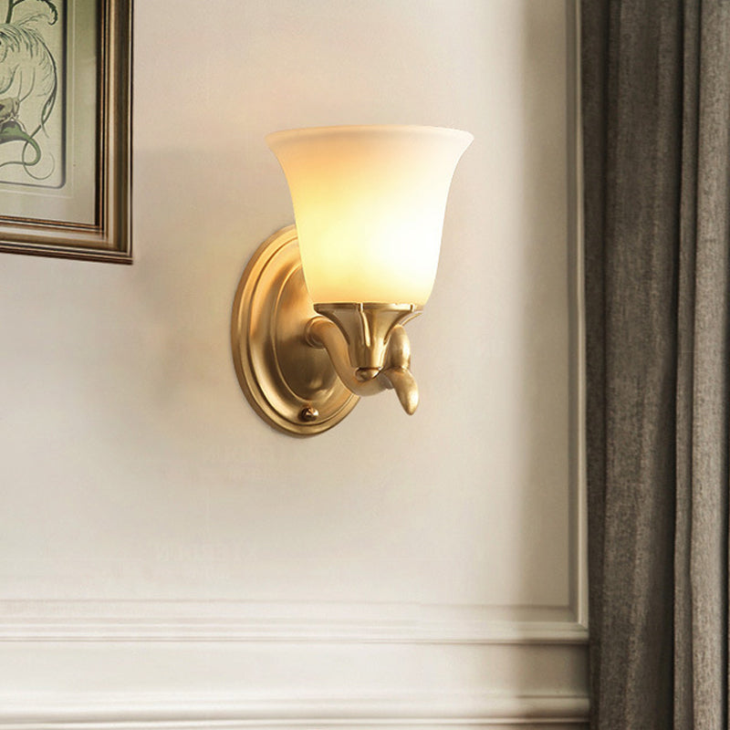 Bell Shaped Living Room Wall Lighting Retro Frosted Glass Gold Wall Mounted Light