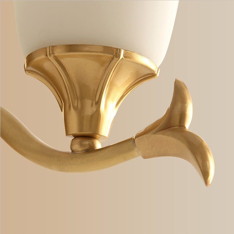 Bell Shaped Living Room Wall Lighting Retro Frosted Glass Gold Wall Mounted Light