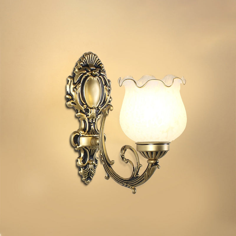 Luz de pared de montaje de pared de flores tradicional lámpara de pared de vidrio de vidrio con molduras de volante para corredor