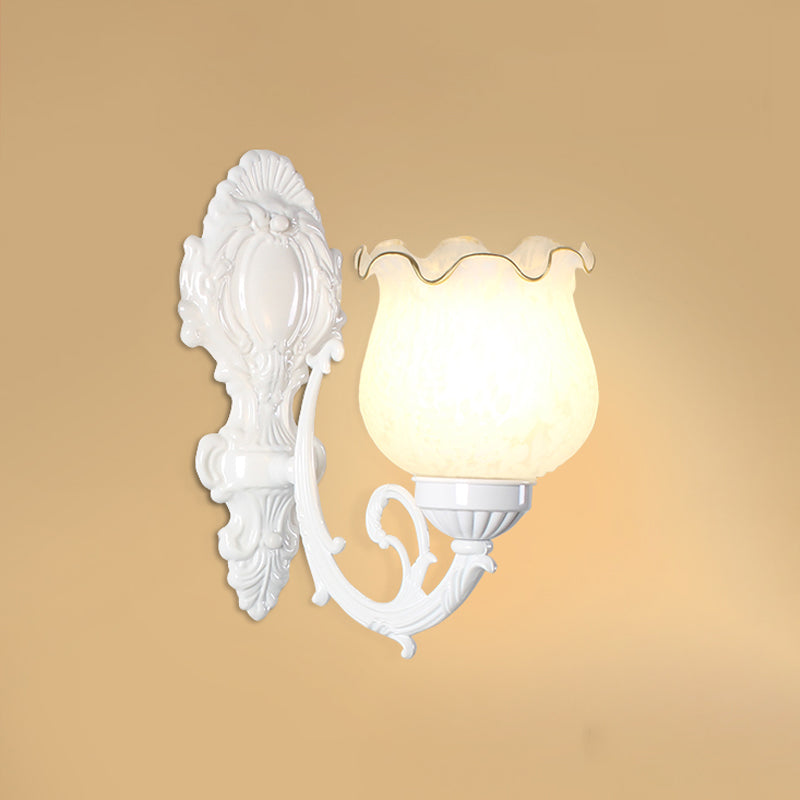 Luz de pared de montaje de pared de flores tradicional lámpara de pared de vidrio de vidrio con molduras de volante para corredor